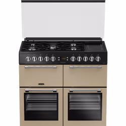 Leisure CC100F521C 100cm Dual Fuel Range Cooker with Glass Top Lid, Freestanding cooker, Cream, Rotary, Stainless steel, Meta ...