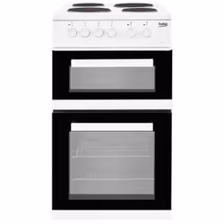 Beko KD533AW 50cm Twin Cavity Electric Cooker, Freestanding cooker, White, Rotary, Stainless steel, Front, Metal
