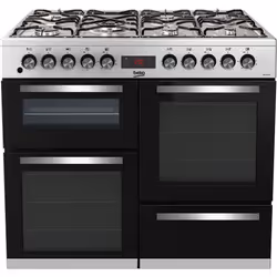 Beko KDVF100X 100cm Double Oven Range Cooker with 7 Burner Gas Hob, Freestanding cooker, Stainless steel, Rotary, Stainless s ...