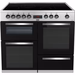 Beko KDVC100X 100cm Double Oven Range Cooker with 5 Zone Ceramic Hob, Freestanding cooker, Stainless steel, Rotary, Stainless ...