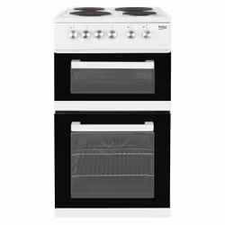 Beko KD531AW 50cm Twin Cavity Electric Cooker, Freestanding cooker, White, Rotary, White, Front, Metal