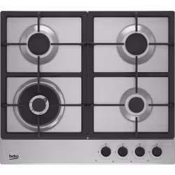 Beko HIAW64225SX 60cm Gas Hob with Front Knob Controls, Stainless steel, Built-in, 58 cm, Gas, Cast-iron, 4 zone(s)