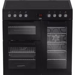 Beko KDVC90K 90cm Double Oven Range Cooker with 5 Zone Ceramic Hob, Freestanding cooker, Black, Rotary, Black, Front, Metal