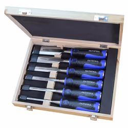 Faithfull FAIWCSGS6WB Soft-Grip Bevel Edge Chisel Set of 6 in Wooden Case