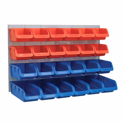 Faithfull 24 Plastic Storage Bins with Metal Wall Panel
