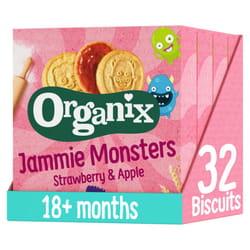 Jammie Monsters Strawberry & Apple Biscuits, Organic Toddler Snack, 18+ Months, Multipack (8 x 8 g) (Pack of 4), Total 32 Biscuits