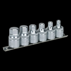 Hex Socket Bit Set with Rail 6pc Stubby 1/2&quot;Sq Drive Metric
