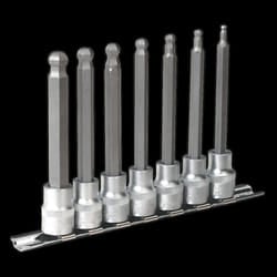 Ball-End Hex Socket Bit Set 7pc Metric 3/8&quot;Sq Drive 100mm