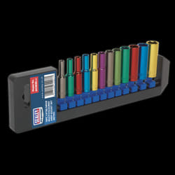 Multi-Coloured Socket Set 12pc 1/4&quot;Sq Drive Deep WallDrive&#174; Metric