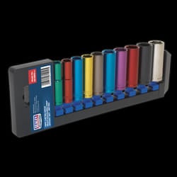 Multi-Coloured Socket Set 10pc 3/8&quot;Sq Drive 6pt Deep WallDrive&#174; Metric