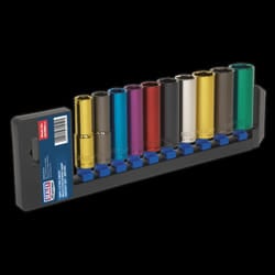 Multi-Coloured Socket Set 10pc 1/2&quot;Sq Drive 6pt Deep WallDrive&#174; Metric