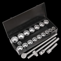 Socket Set 21pc 1&quot;Sq Drive 6pt WallDrive&#174; Metric