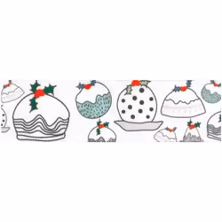 Minerva Christmas Puddings Ribbon Multicoloured - 25mm - per metre