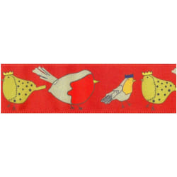 Minerva Festive Robin Ribbon Multicoloured - 25mm - per metre