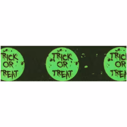 Minerva Trick or Treat Ribbon Green - 25mm - per metre