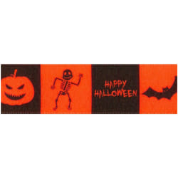 Minerva Spooky Friends Ribbon Orange - 25mm - per metre