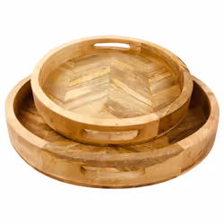 Herringbone Wood Trays Set of 2