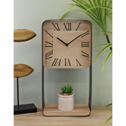 Metal Framed Freestanding Clock With Shelf, 40cm