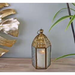 Small Gold Metal Moroccan Style Kasbah Candle Lantern