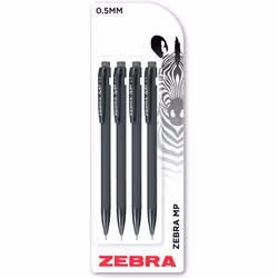 Zebra Pen MP Mechanical Pencil, 0.5mm, Black Barrel, Standard HB Lead, Built-in Eraser, 4-Pack