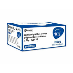 SHIELD Facemask 3 Ply Type 11R Ear Loops Disposable Blue (Pack 50) - D