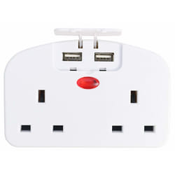 European Travel Adaptor Double Wall Socket with 2 x USB Chargers