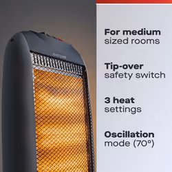 Daewoo 1200w Portable Oscillating Halogen Heater 3 Heat Settings