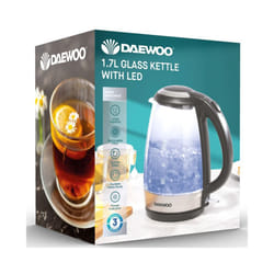 Daewoo Electric Illuminated Glass Kettle LED Light up Tea 1.7L Stainless Steel