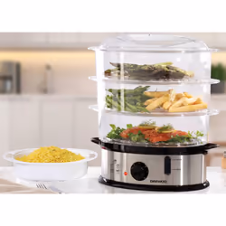 DAEWOO STAINLESS STEEL 3 TIER FOOD STEAMER ELECTRIC COOKER POT FOR VEGETABLE RICE FISH MEAT DUMPLING THREE LAYER KITCHEN STEA ...