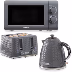 Daewoo Grey Argyle 1.7L Jug Kettle, 4 Slice Toaster and 800W Microwave