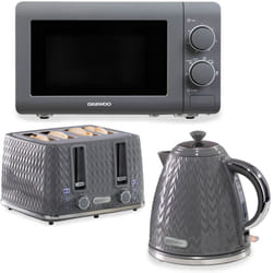 Daewoo Grey Argyle 1.7L Jug Kettle, 4 Slice Toaster and 800W Microwave