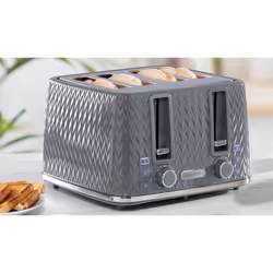Daewoo Grey Argyle 1.7L Jug Kettle, 4 Slice Toaster and 800W Microwave