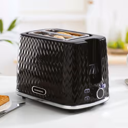 DAEWOO Argyle Retro Set Kettle and Toaster Matching Bundle 2 Slice Browning Control Easy Clean 1.7L Jug Auto Off - Black