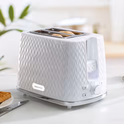 DAEWOO Argyle Retro Set Kettle and Toaster Matching Bundle 2 Slice Browning Control Easy Clean 1.7L Jug Auto Off - White