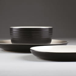 Carnaby Pimlico 12 Piece Dinner Set Stoneware Plates Bowl Side Plate Black Cream