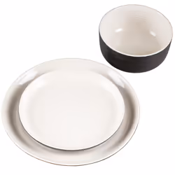 Carnaby Pimlico 12 Piece Dinner Set Stoneware Plates Bowl Side Plate Black Cream