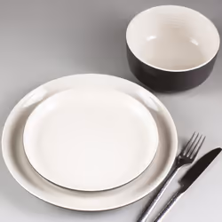 Carnaby Pimlico 12 Piece Dinner Set Stoneware Plates Bowl Side Plate Black Cream
