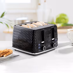 Daewoo Argyle Toaster 4 Slice Double 800W High Lift Reheat Defrost Large Slot Black