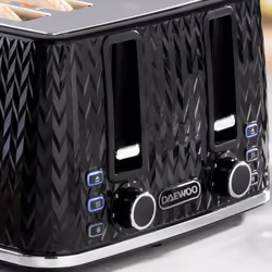 Daewoo Argyle Toaster 4 Slice Double 800W High Lift Reheat Defrost Large Slot Black