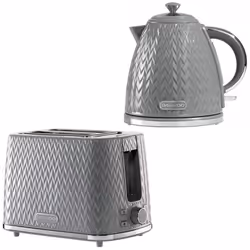 DAEWOO Argyle Retro Set Kettle and Toaster Matching Bundle 2 Slice Browning Control Easy Clean 1.7L Jug Auto Off - Grey
