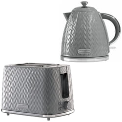 DAEWOO Argyle Retro Set Kettle and Toaster Matching Bundle 2 Slice Browning Control Easy Clean 1.7L Jug Auto Off - Grey