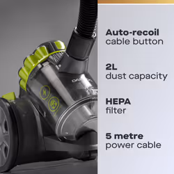 Daewoo 700W Tornado Cyclonic Bagless Cylinder Vacuum Cleaner Dry Carpet Floor 700W  Easy Wash HEPA Filter Cyclonic Suction FLR00046 - Additional view 4