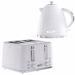 DAEWOO Argyle 3000W Retro Matching Kettle & 4-Slice Toaster Set 6 Level Browning Colour White