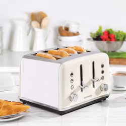 Daewoo Kensington Retro Matching Stainless Steel 4 Slice Toaster and Kettle Set 1.7 Litres Rapid Boil Auto Off Easy Clean Defrost Reheat - Cream