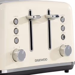 Daewoo Kensington Retro Matching Stainless Steel 4 Slice Toaster and Kettle Set 1.7 Litres Rapid Boil Auto Off Easy Clean Defrost Reheat - Cream