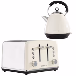 Daewoo Kensington Retro Electric Matching Toaster and Kettle Set 1.7L Rapid Boil 4 Slice Vintage Combo Bundle Pack Stainless ...