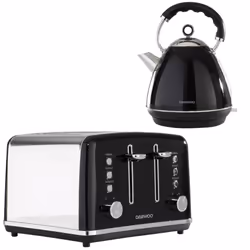 Daewoo Kensington Retro Electric Matching Toaster and Kettle Set 1.7L Rapid Boil 4 Slice Vintage Combo Bundle Pack Stainless ...