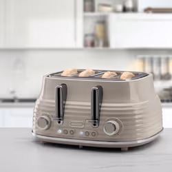 Daewoo Sienna 4 Slice Toaster With High Lift, Reheat and Defrost - Taupe