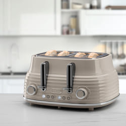 Daewoo Sienna 4 Slice Toaster With High Lift, Reheat and Defrost - Taupe