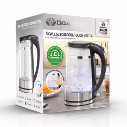 Daewoo Cool Touch Kettle Transparent Glass 3KW Fast Boil 1.5L Energy Efficient LED - Additional view 4